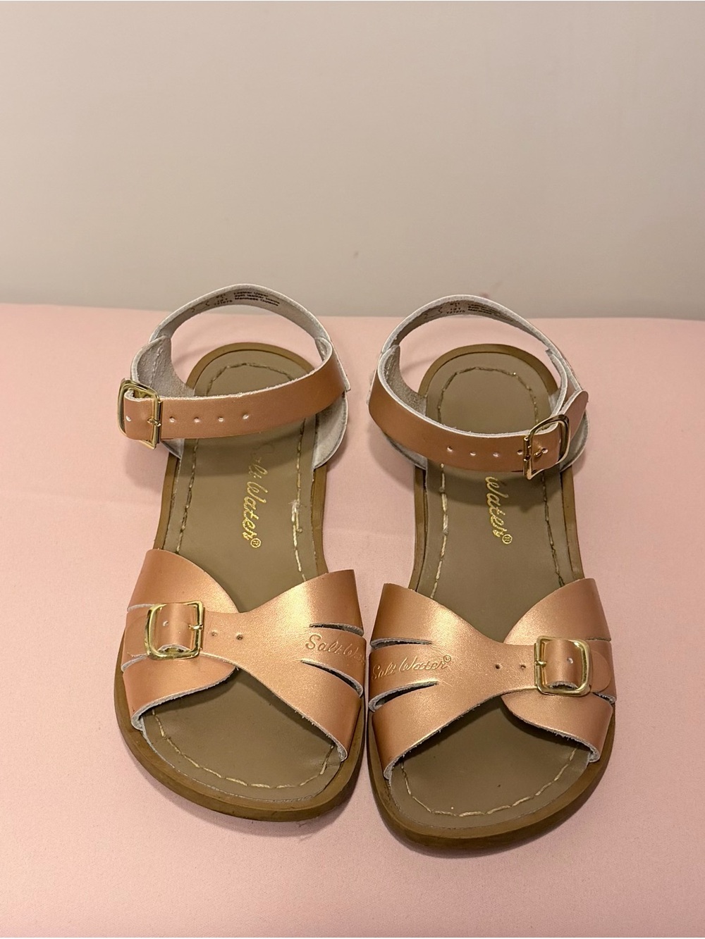 Saltwater Sandals Kids Metallic Rose Gold Buckle Sandals